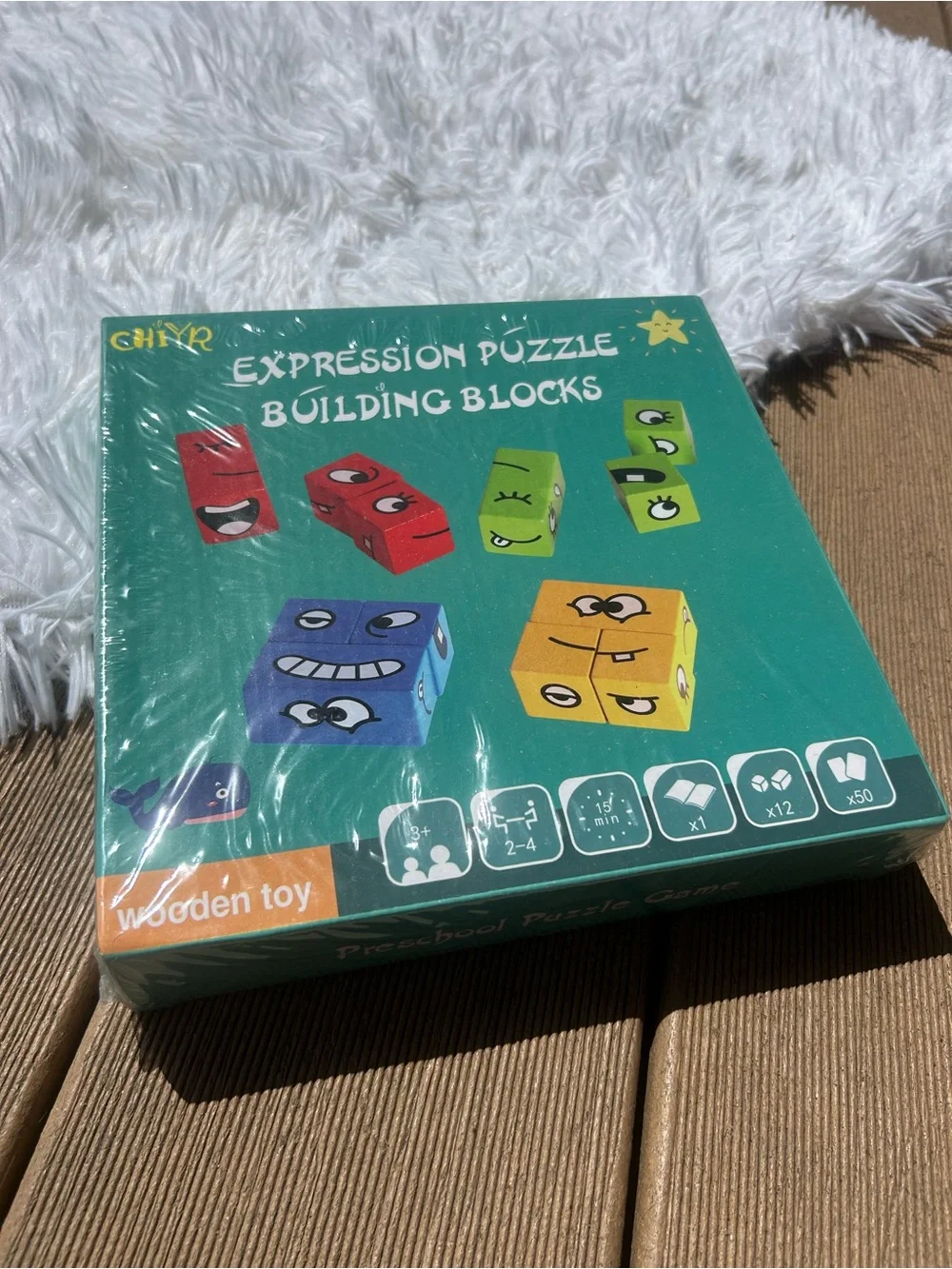 CHIYR Wooden Expression Puzzle Building Blocks Montessori Educational Toy Game